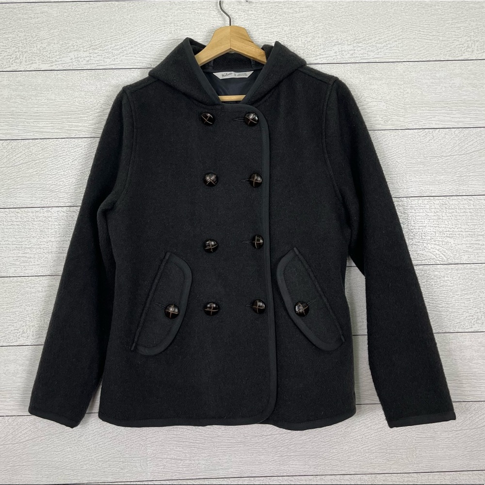 Woolrich Charcoal Gray‎ Double Breasted Button Up Hooded  Wool Jacket Size M
